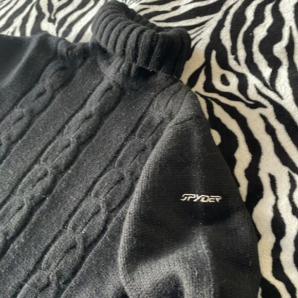 Spyder turtleneck black cable knit pull over autumn sweater raw hem size 8 - Picture 2 of 10